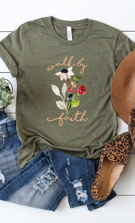 Walk by faith florals graphic tee Curvy Sized Exclusive