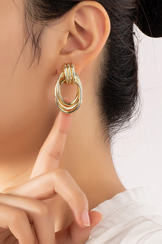 Premium Trio Metal Knot and Hoop Earrings Set