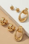 Premium Trio Metal Knot and Hoop Earrings Set