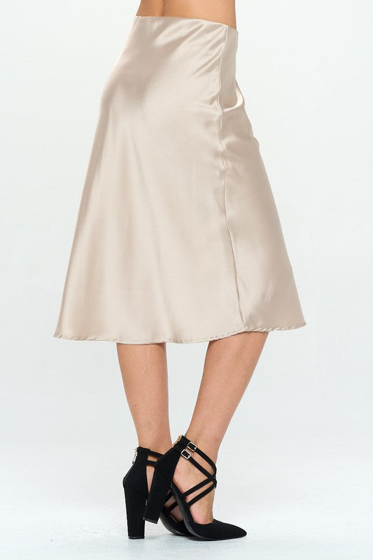 Solid Satin Midi Skirt