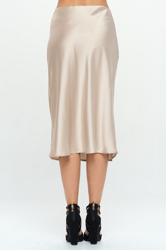 Solid Satin Midi Skirt