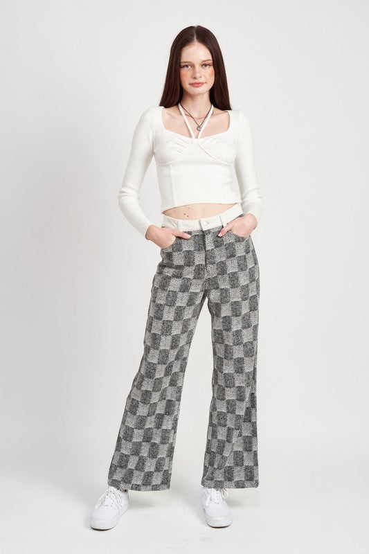 Plaid Wide Leg Pants