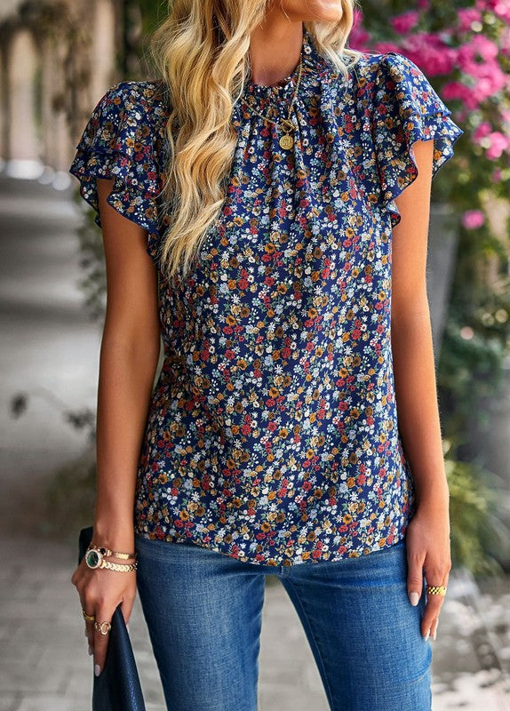 Floral Flutter Sleeve Delicate Top