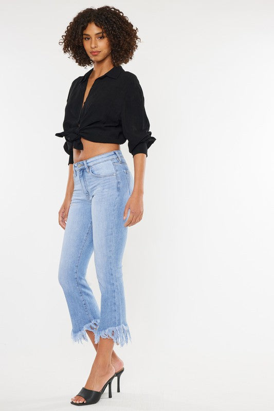 Kan Can High Rise Crop Bootcut Denim Pants - Petite Length