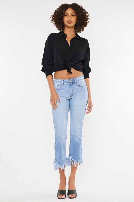 Kan Can High Rise Crop Bootcut Denim Pants - Petite Length