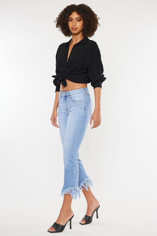 Kan Can High Rise Crop Bootcut Denim Pants - Petite Length