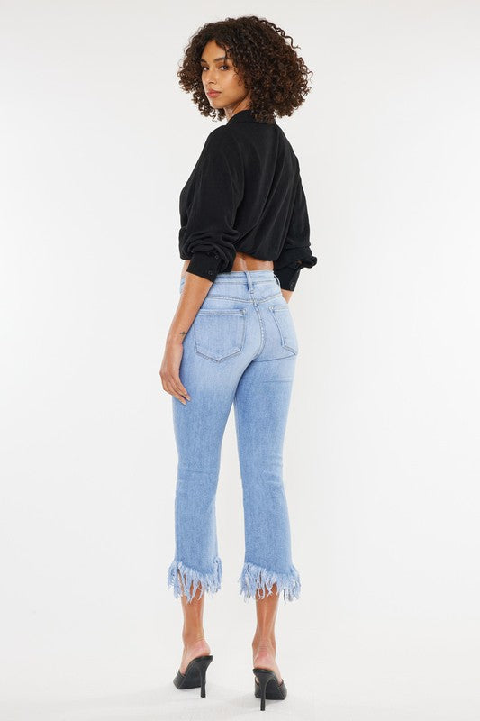 Kan Can High Rise Crop Bootcut Denim Pants - Petite Length