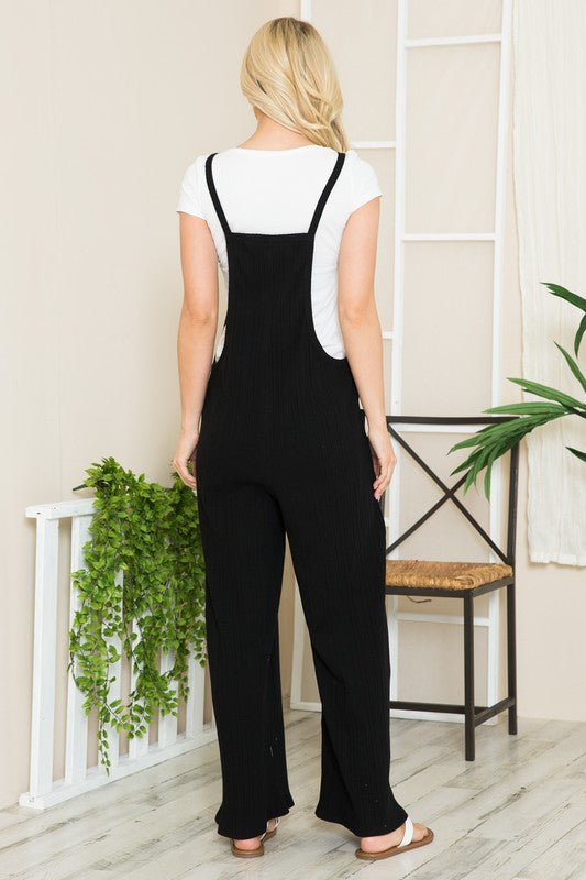 Wide Leg Premium Cotton Rib Overalls