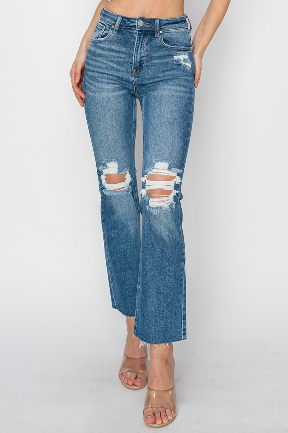 RISEN High Rise Distressed Ankle Jeans - Petite Length