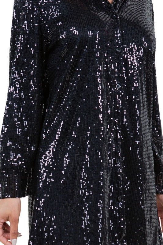 Sexy Fashion Sequin Shirt Dress