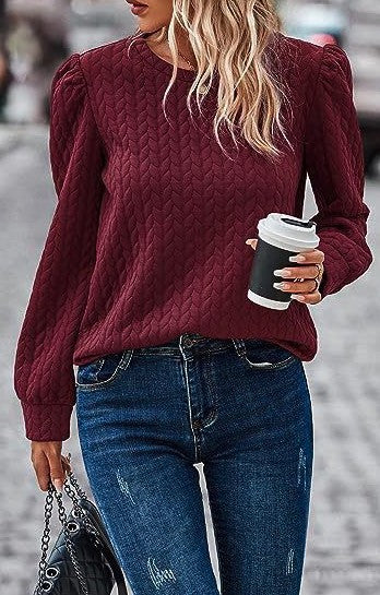 Puff Sleeve Cable Knit Texture Sweater