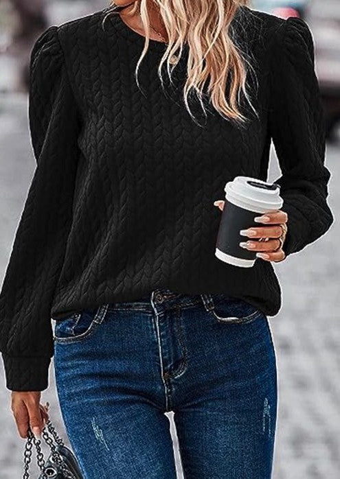 Puff Sleeve Cable Knit Texture Sweater