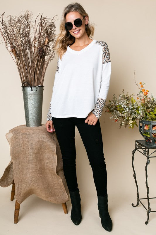 Cheetah Print Terry Mixed Casual Top - Extra Sassy Size Exclusive