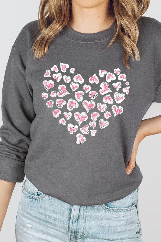 Faux Sequins Leopard Heart Graphic Sweatshirt