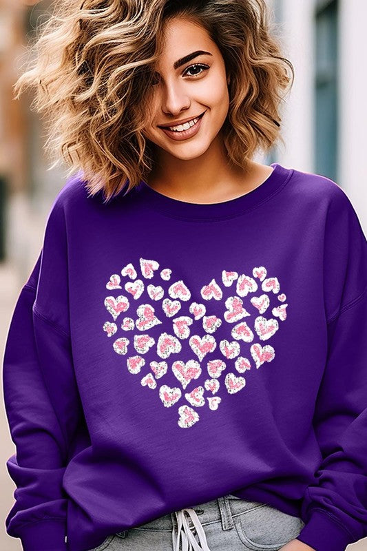 Faux Sequins Leopard Heart Graphic Sweatshirt