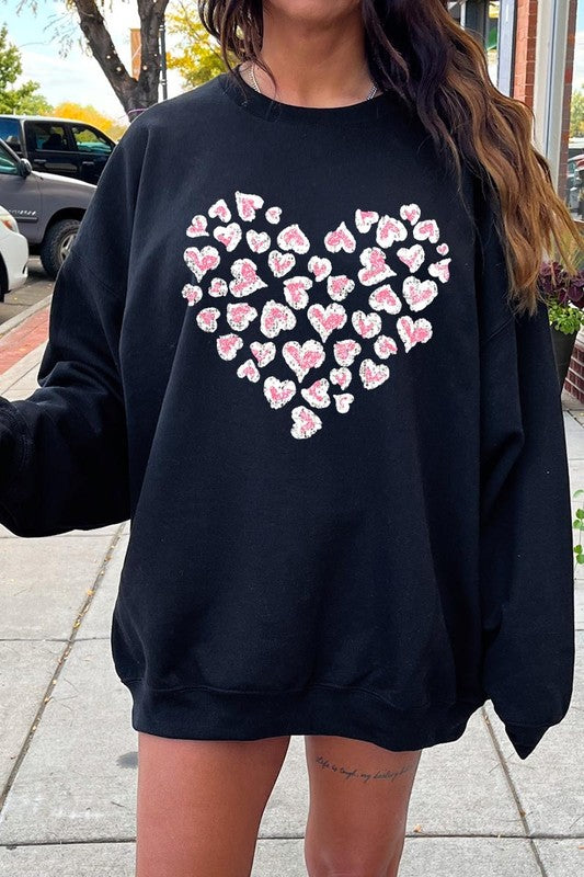 Faux Sequins Leopard Heart Graphic Sweatshirt