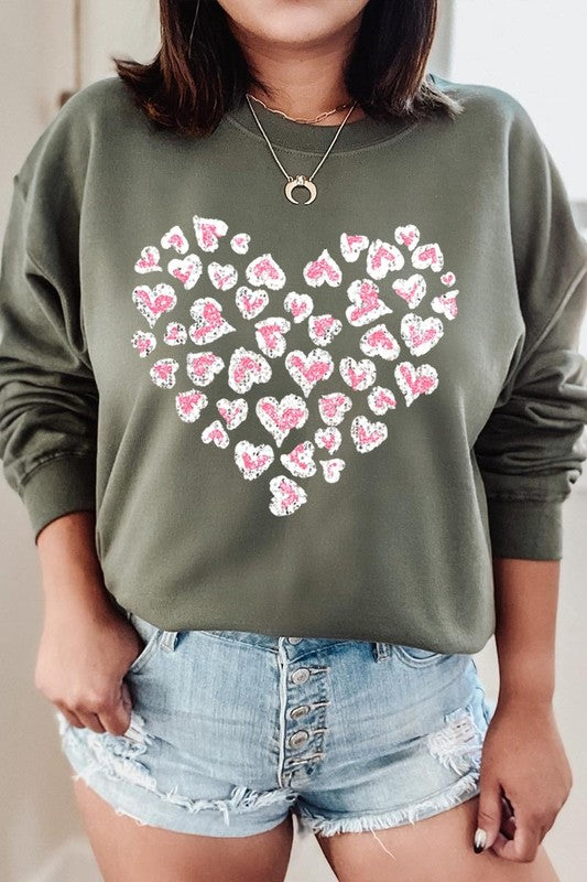 Faux Sequins Leopard Heart Graphic Sweatshirt