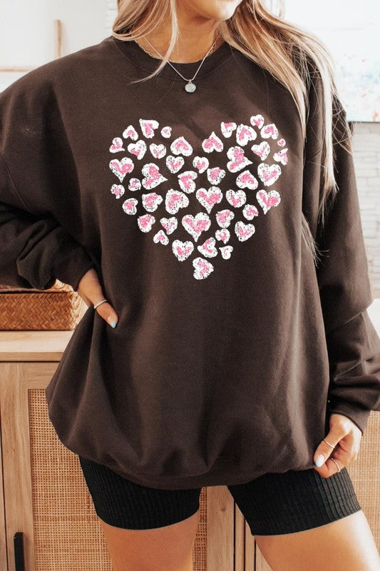 Faux Sequins Leopard Heart Graphic Sweatshirt