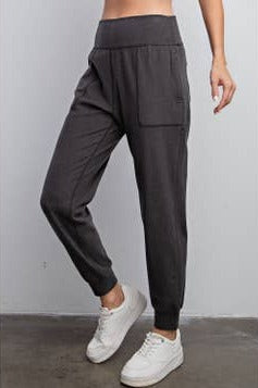 Rib Brushed Full Length Jogger Pant in Black