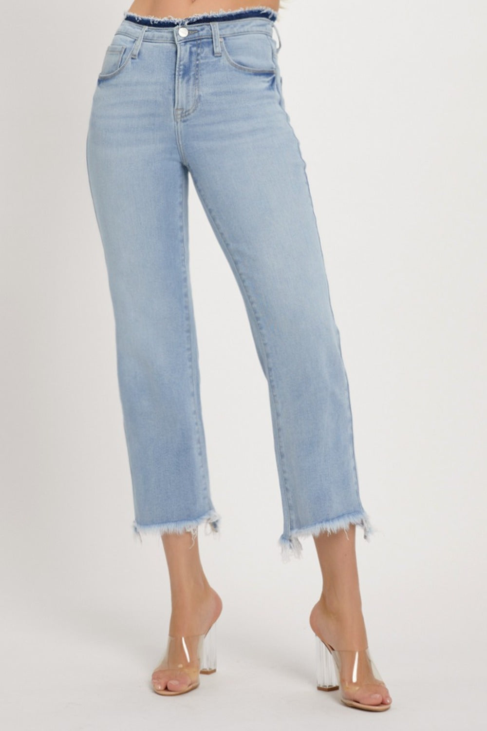 RISEN High Rise Raw Edge Crop Jeans- Petite Length