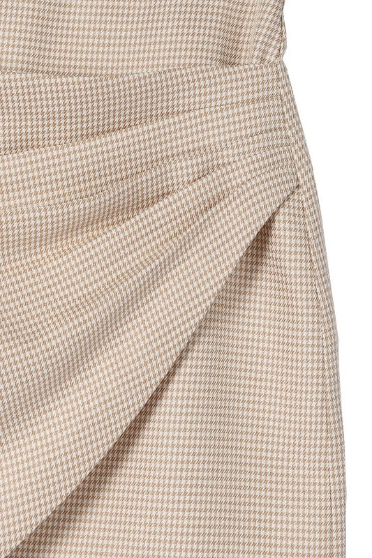 Houndstooth Shirred Wrap Skirt