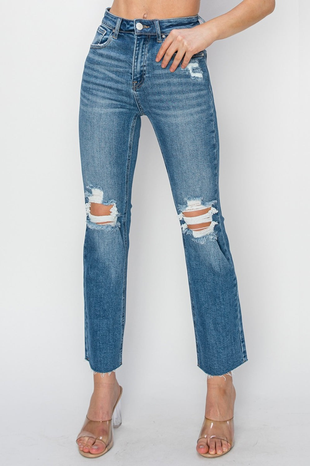 RISEN High Rise Distressed Ankle Jeans - Petite Length