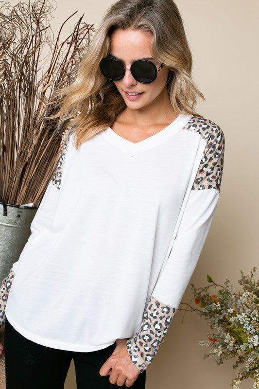 Cheetah Print Terry Mixed Casual Top - Extra Sassy Size Exclusive