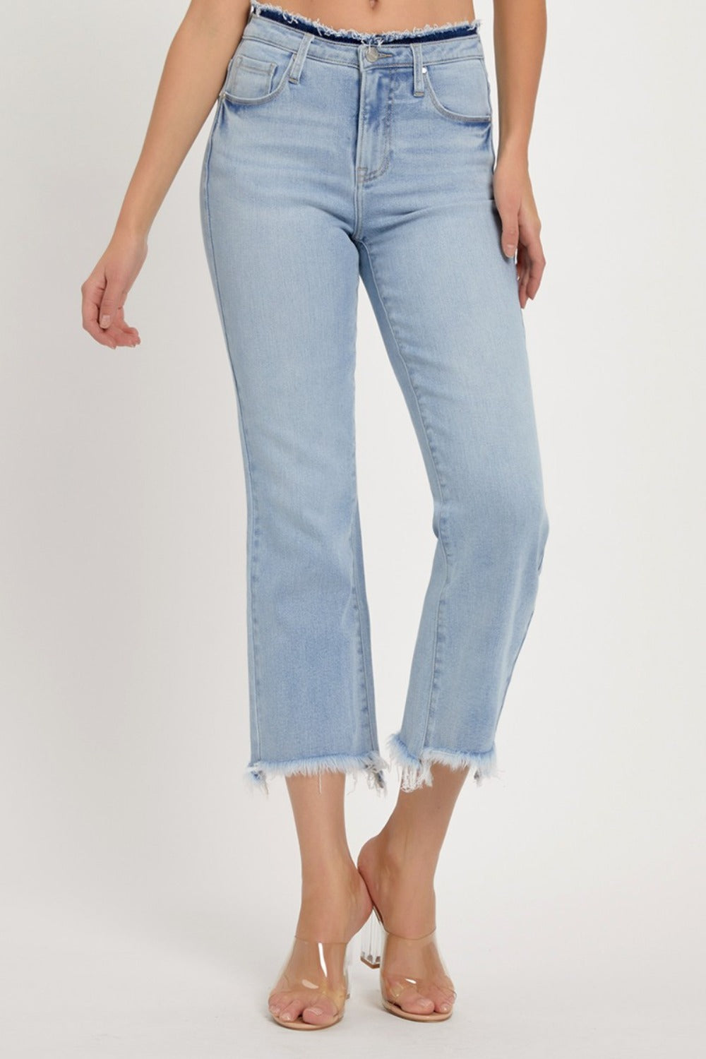 RISEN High Rise Raw Edge Crop Jeans- Petite Length