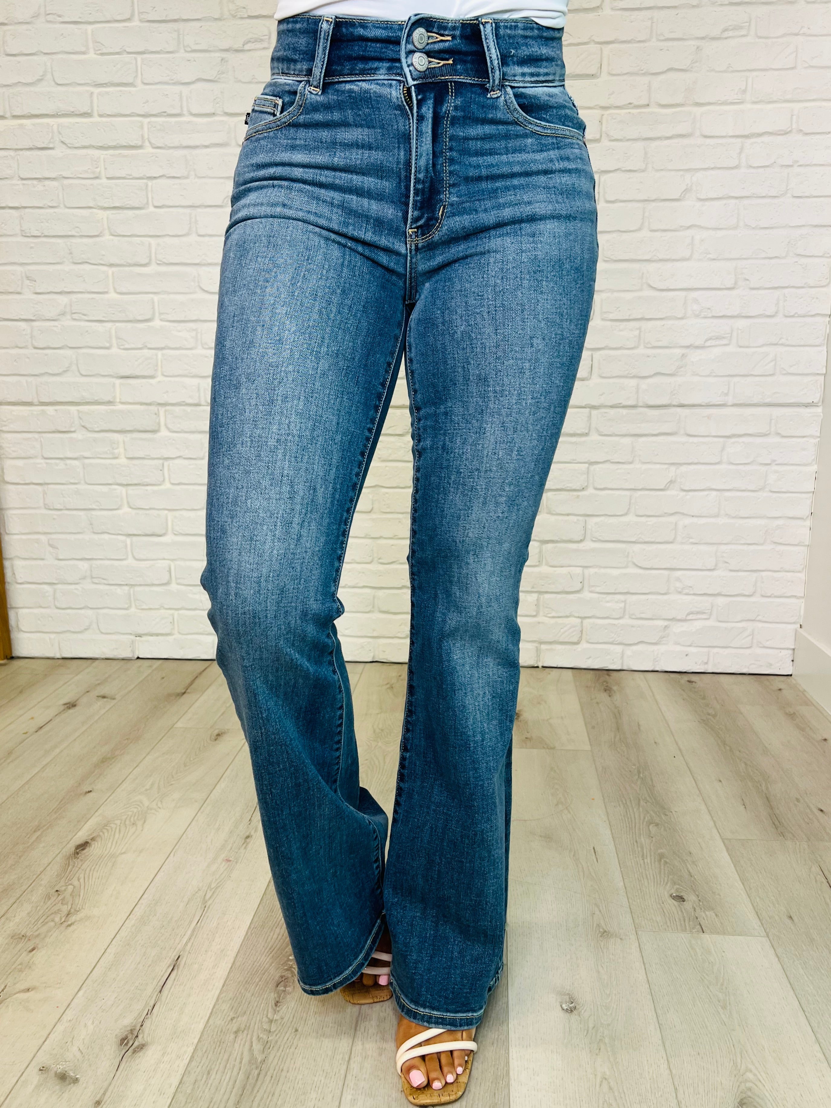 Judy Blue Ariana High Rise Double Button Waistband Flare Jeans