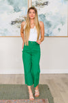 Judy Blue Lisa High Rise Control Top Wide Leg Crop Jeans in Kelly Green - Petite Length