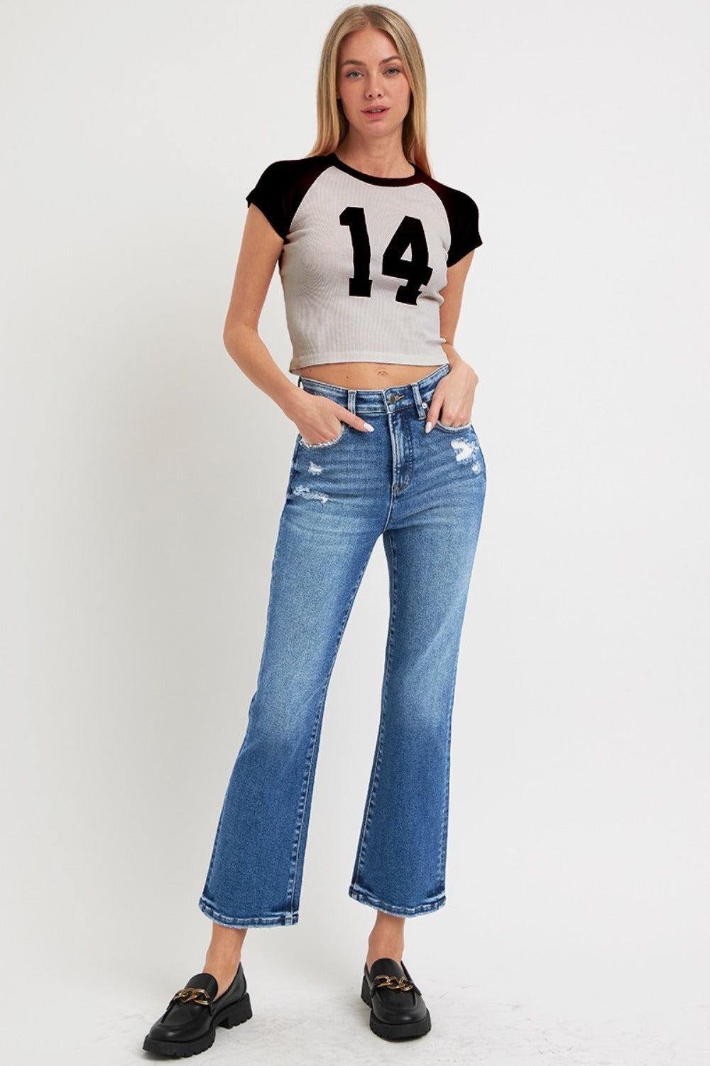 RISEN Tummy Control High Rise Crop Bootcut Jeans - Petite Length