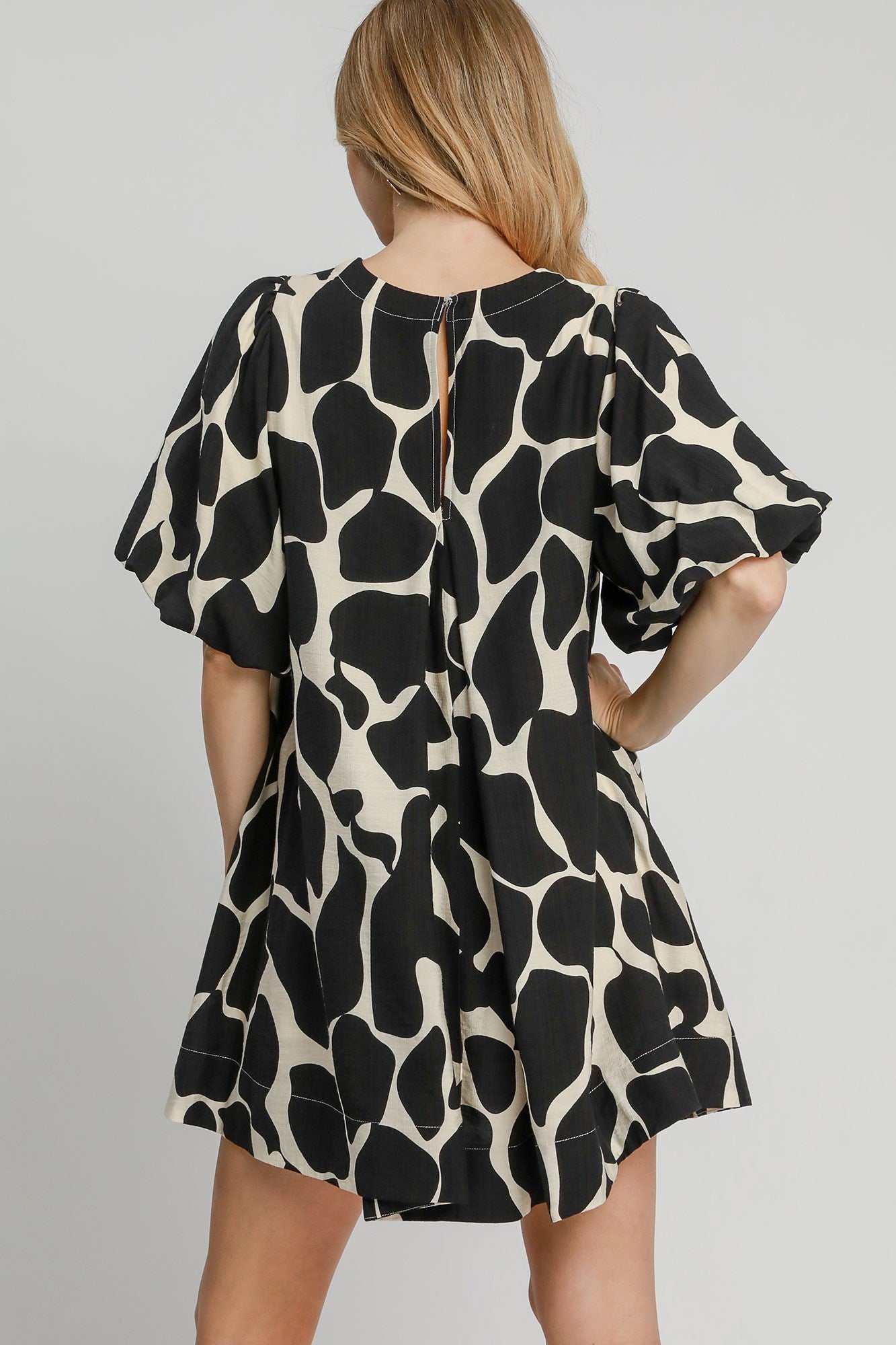 Umgee Two Tone Abstract Print Puff Sleeve Dress