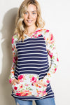 Stripe Floral Mix Hoodie Top